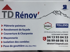 TD RÉNOV Saint-Victoret, Couverture, Isolation des combles, Peinture, Rénovation de toiture, Zinguerie et gouttières, Maçonnerie d'extérieur, Plâtrerie plaquisterie, Revêtements extérieurs